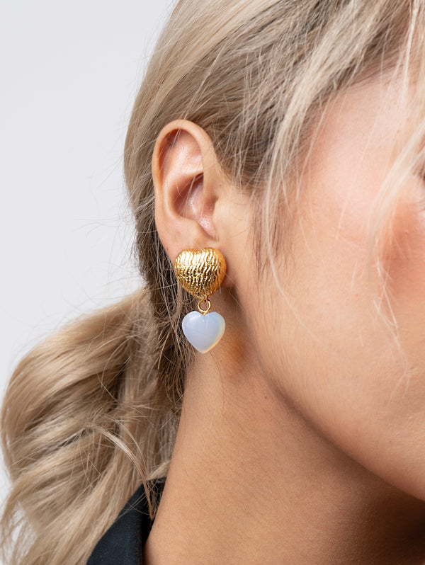 Opal Gold Heart Earrings